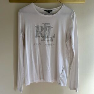 Lauren Ralph Lauren White Long Sleeve Bedazzled T-Shirt
